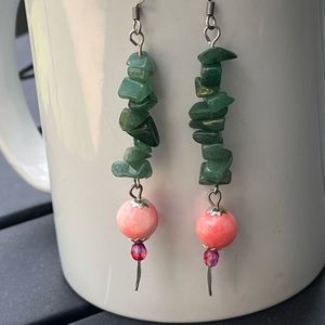 Hand crafted Nephrite jade, pink stone earrings